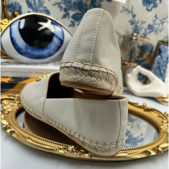🆕  TORY BURCH 🧿 NWOB Eleanor Logo Leather Espadrilles, New Cream, Sz 8 - Picture 10 of 16